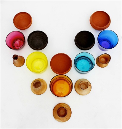 colored glasses, stacking vessels, color, styling, pia design