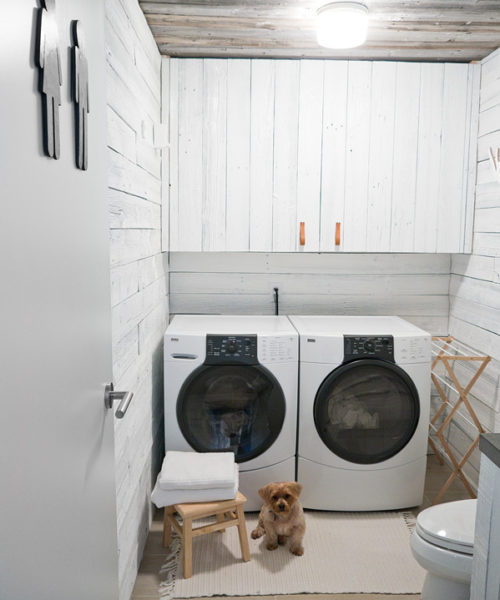 white rustic laundry room