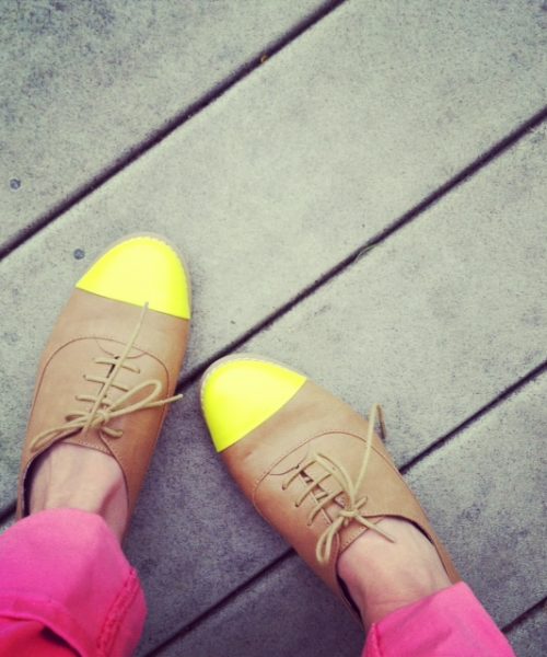 neon and nude shoes